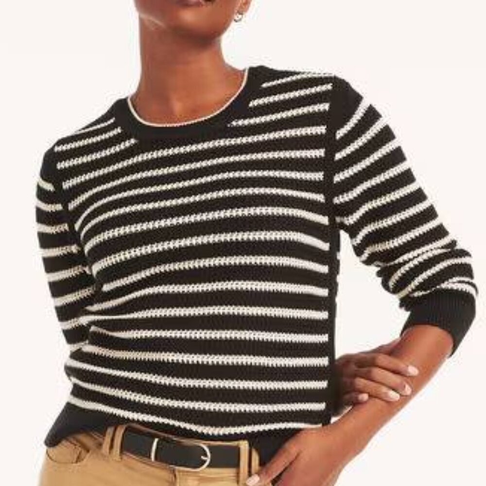 Nautica Navy Blue and White Braided Striped Crewneck Sweater size Large